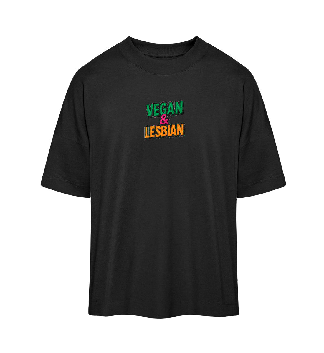 Black Oversized T-Shirt Embroidery – Vegan & Lesbian - Vegayn