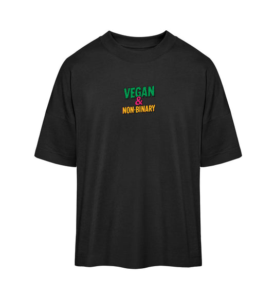 Black Oversized T-Shirt Embroidery – Vegan & Non-Binary - Vegayn
