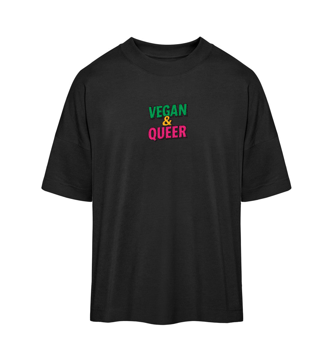 Black Oversized T-Shirt Embroidery – Vegan & Queer - Vegayn