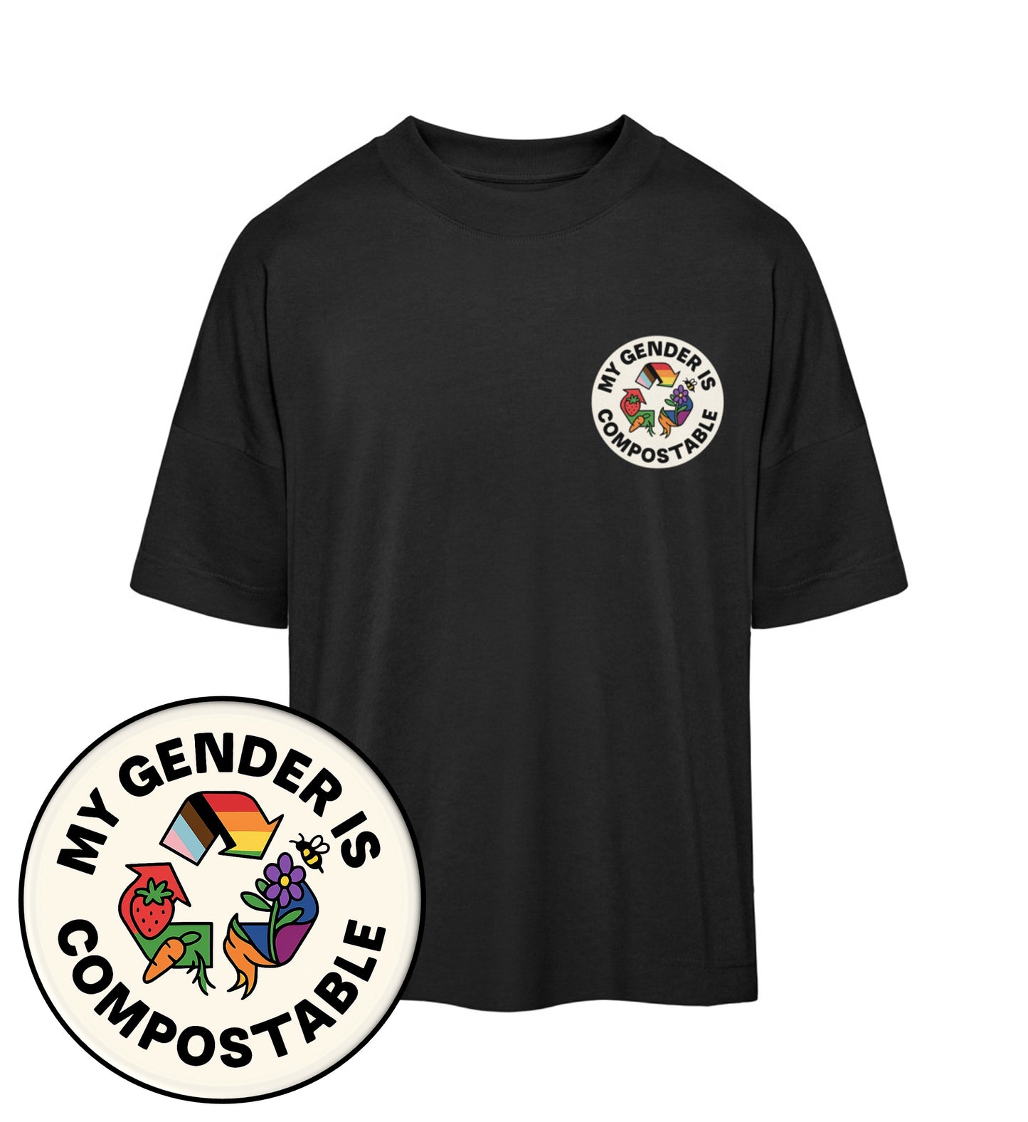 Black Oversized T-Shirt – My gender is compostable - Vegayn