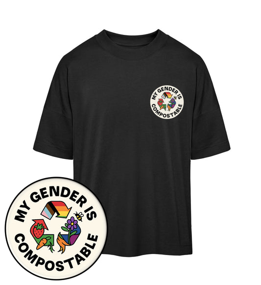 Black Oversized T-Shirt – My gender is compostable - Vegayn
