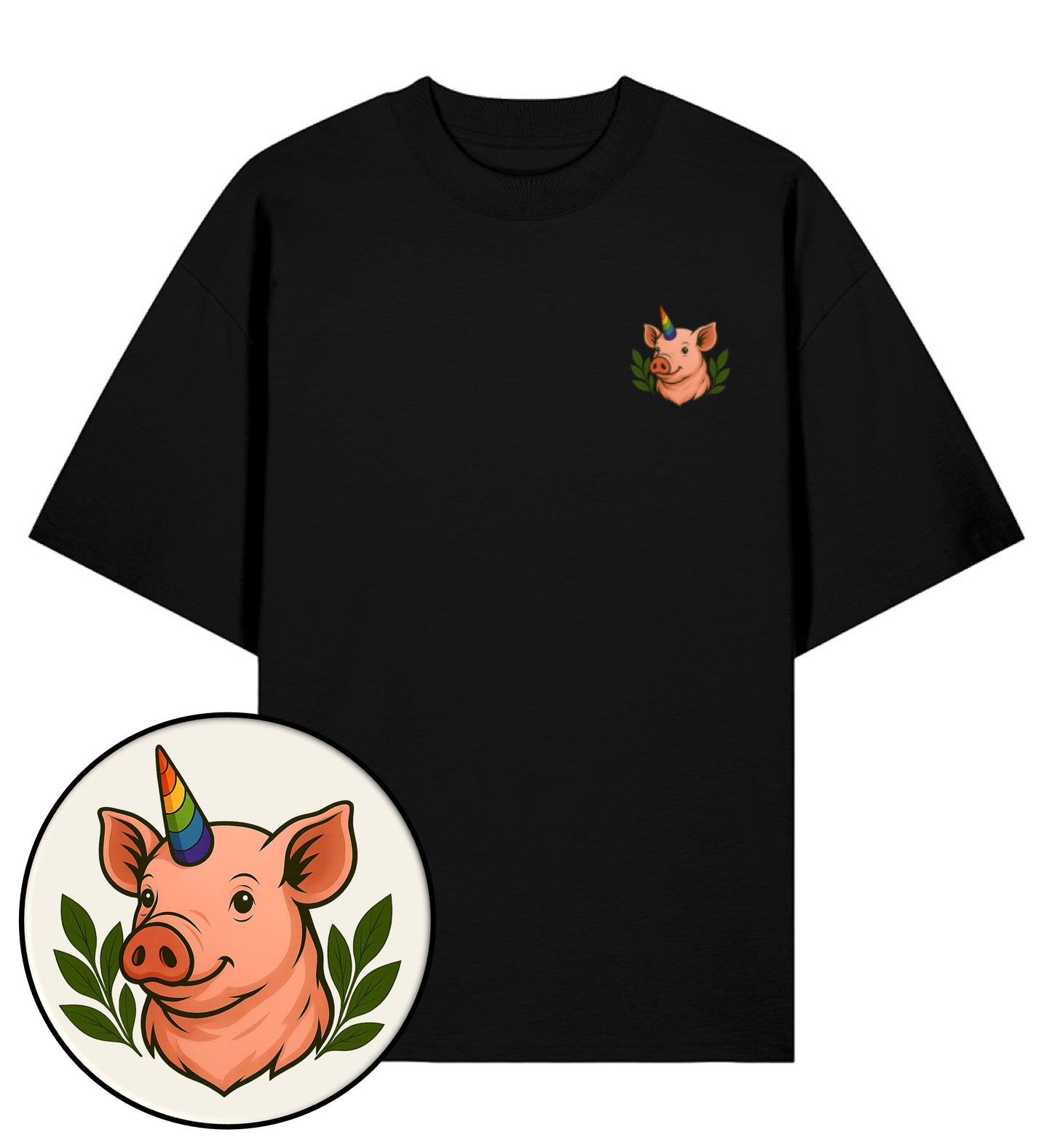 Black Oversized T-Shirt – Pig Queercorn - Vegayn