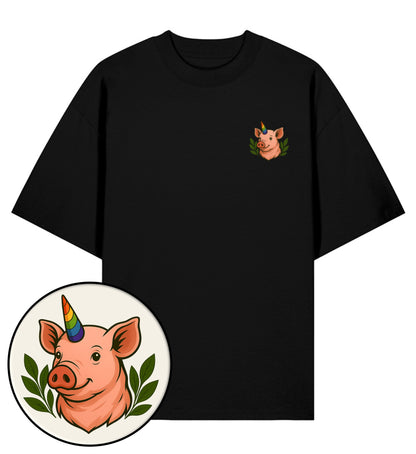 Black Oversized T-Shirt – Pig Queercorn - Vegayn