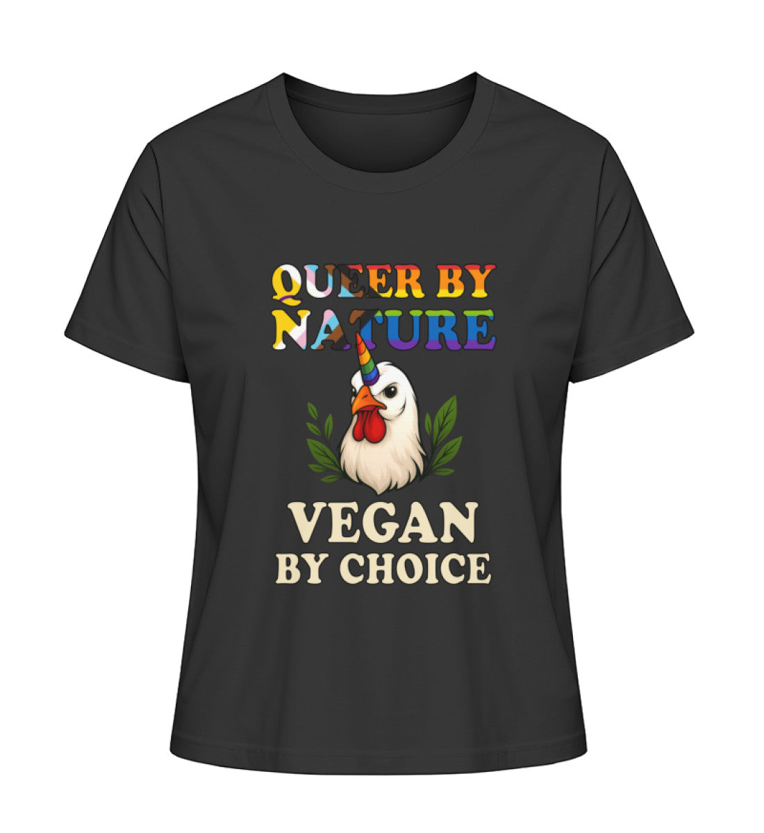 Black Short-Fit T-Shirt Chicken Unicorn – Queer by nature, Vegan by choice - Vegayn