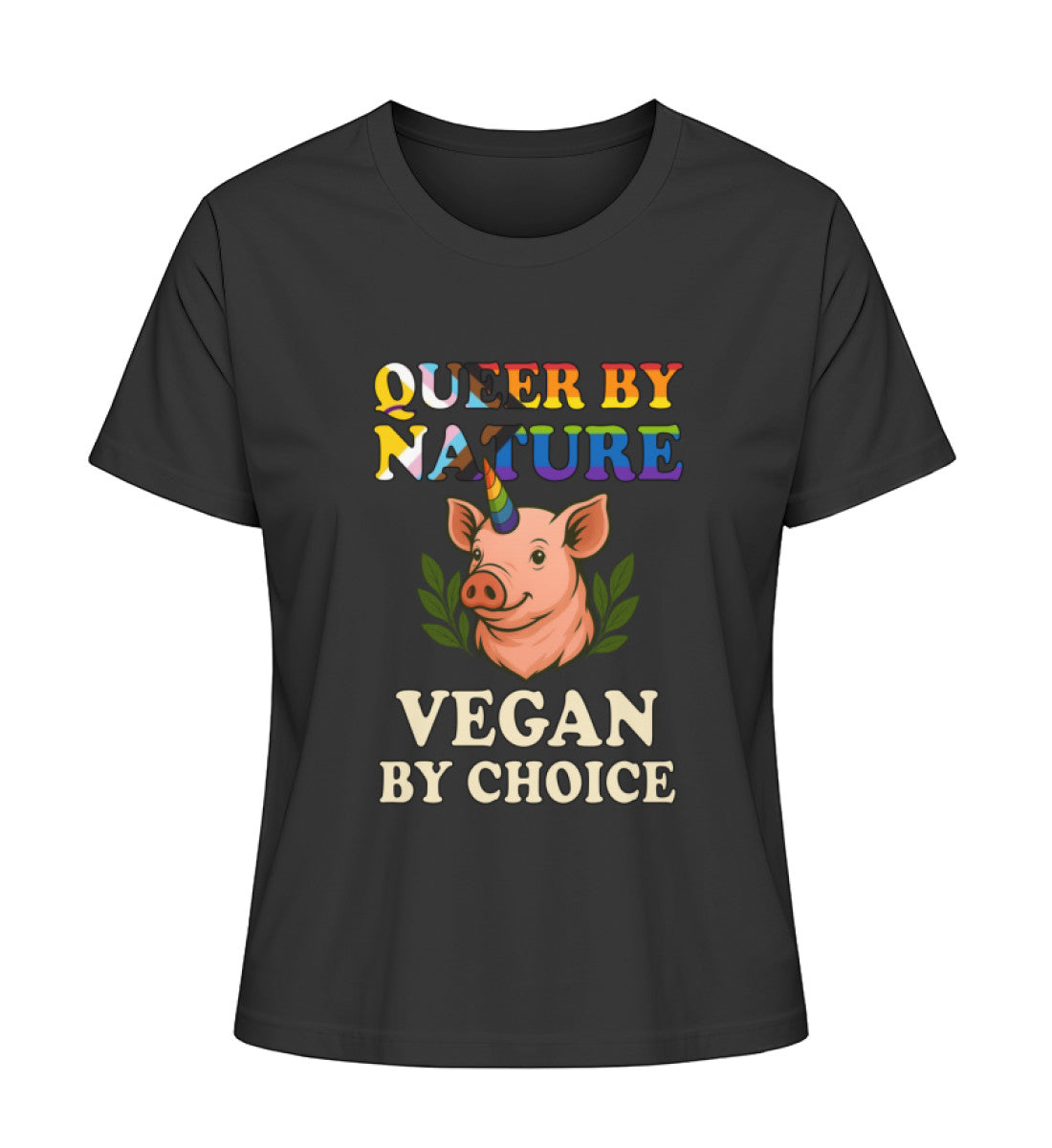 Black Short-Fit T-Shirt Pig Unicorn – Queer by nature, Vegan by choice - Vegayn