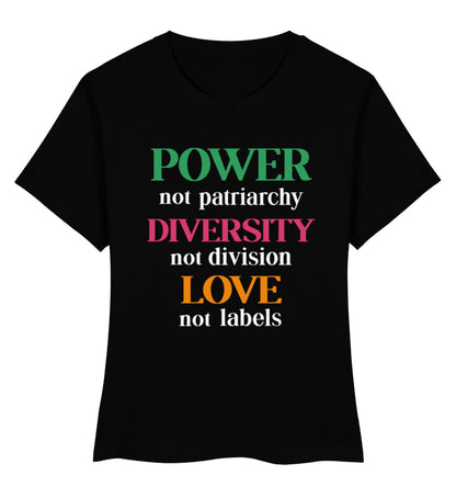Black Short-Fit T-Shirt – Power, not patriarchy – Diversity, not division – Love, not labels - Vegayn