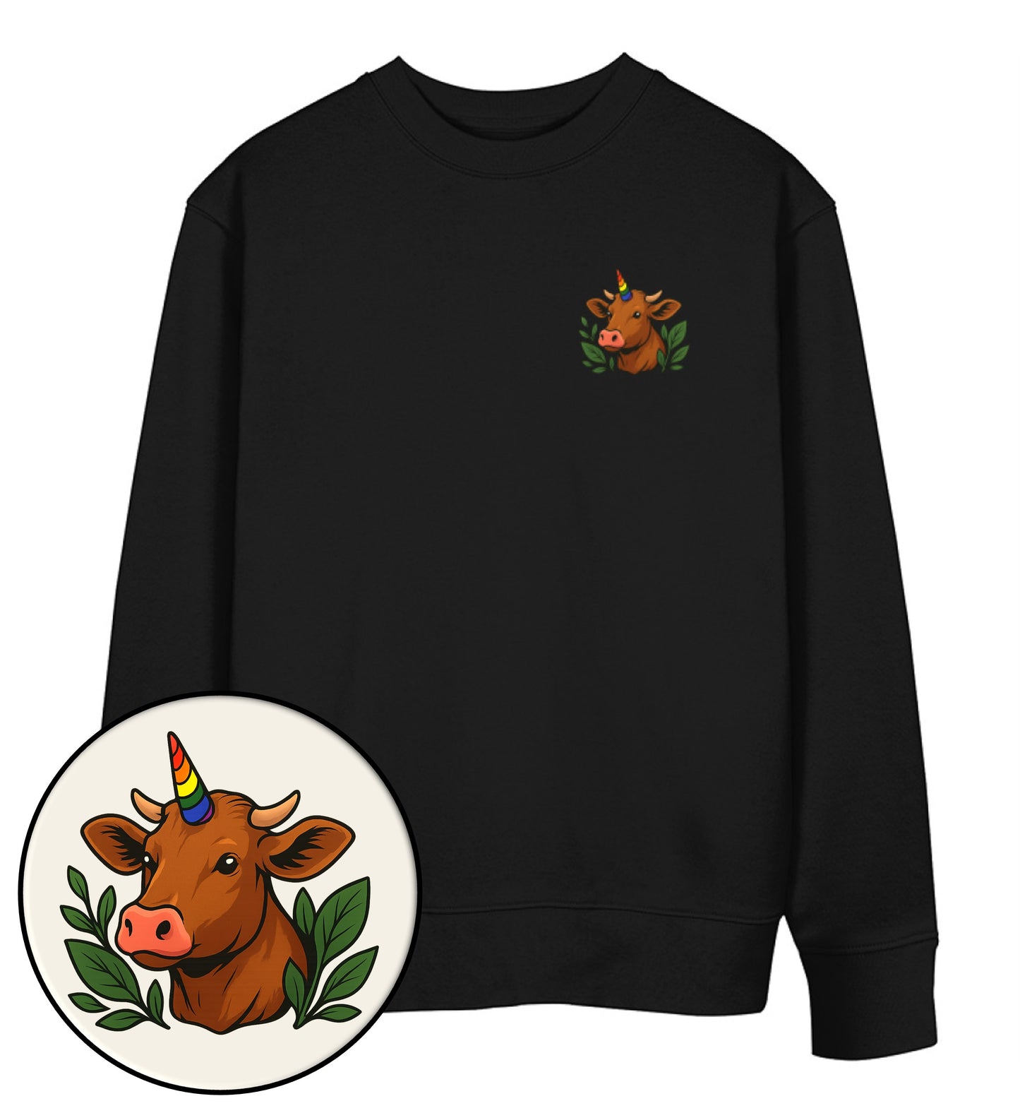 Black Sweatshirt – Cow Queercorn - Vegayn