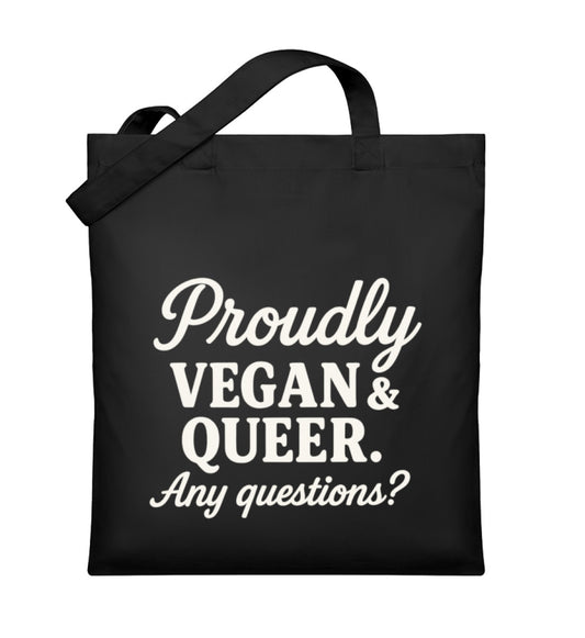 Black Tote Bag – Proudly vegan & queer. Any questions? - Vegayn