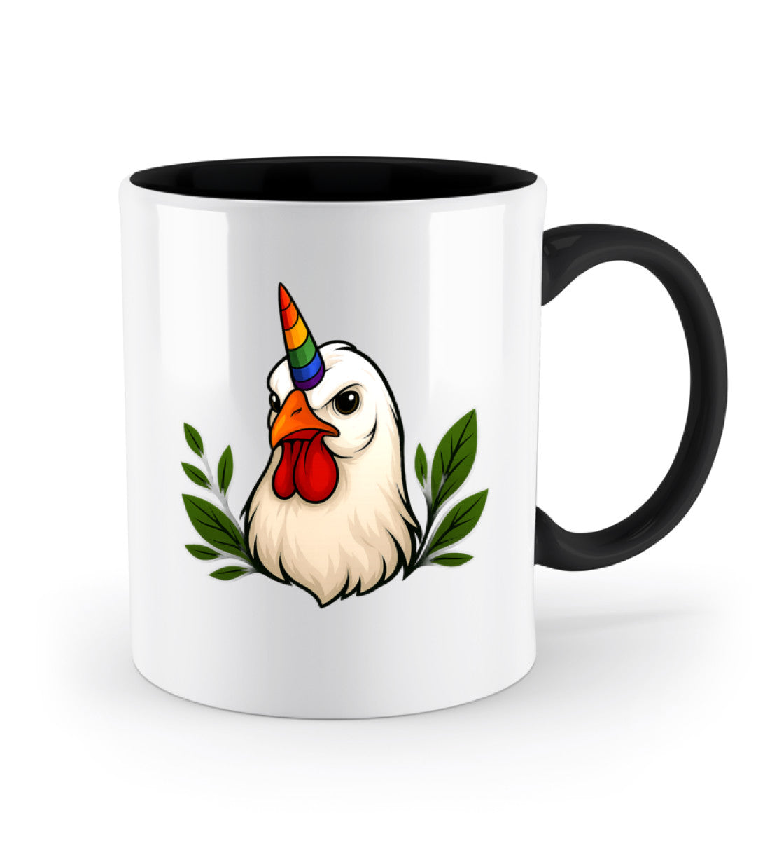Black Two-coloured Mug – Chicken Unicorn - Vegayn