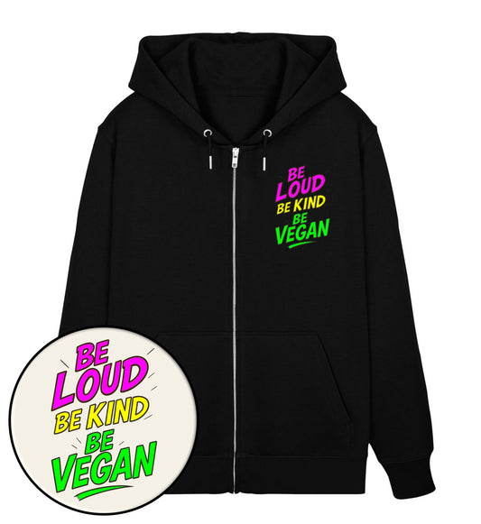 Black Zipper Hoodie – Be loud, be kind, be vegan - Vegayn