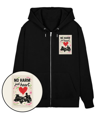 Black Zipper Hoodie – No harm, just heart - Vegayn