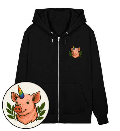 Black Zipper Hoodie – Pig Queercorn - Vegayn