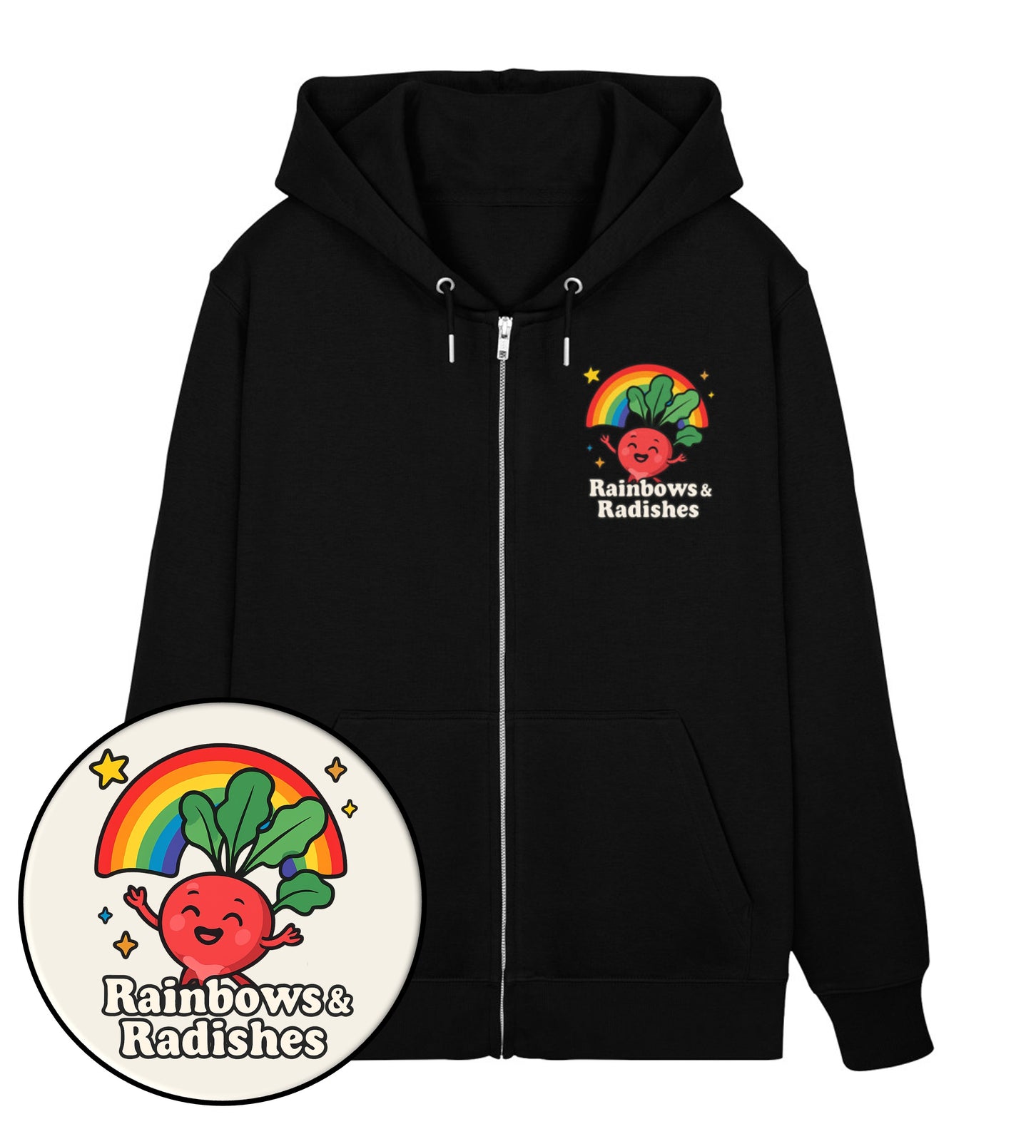 Black Zipper Hoodie – Rainbows & Radishes - Vegayn