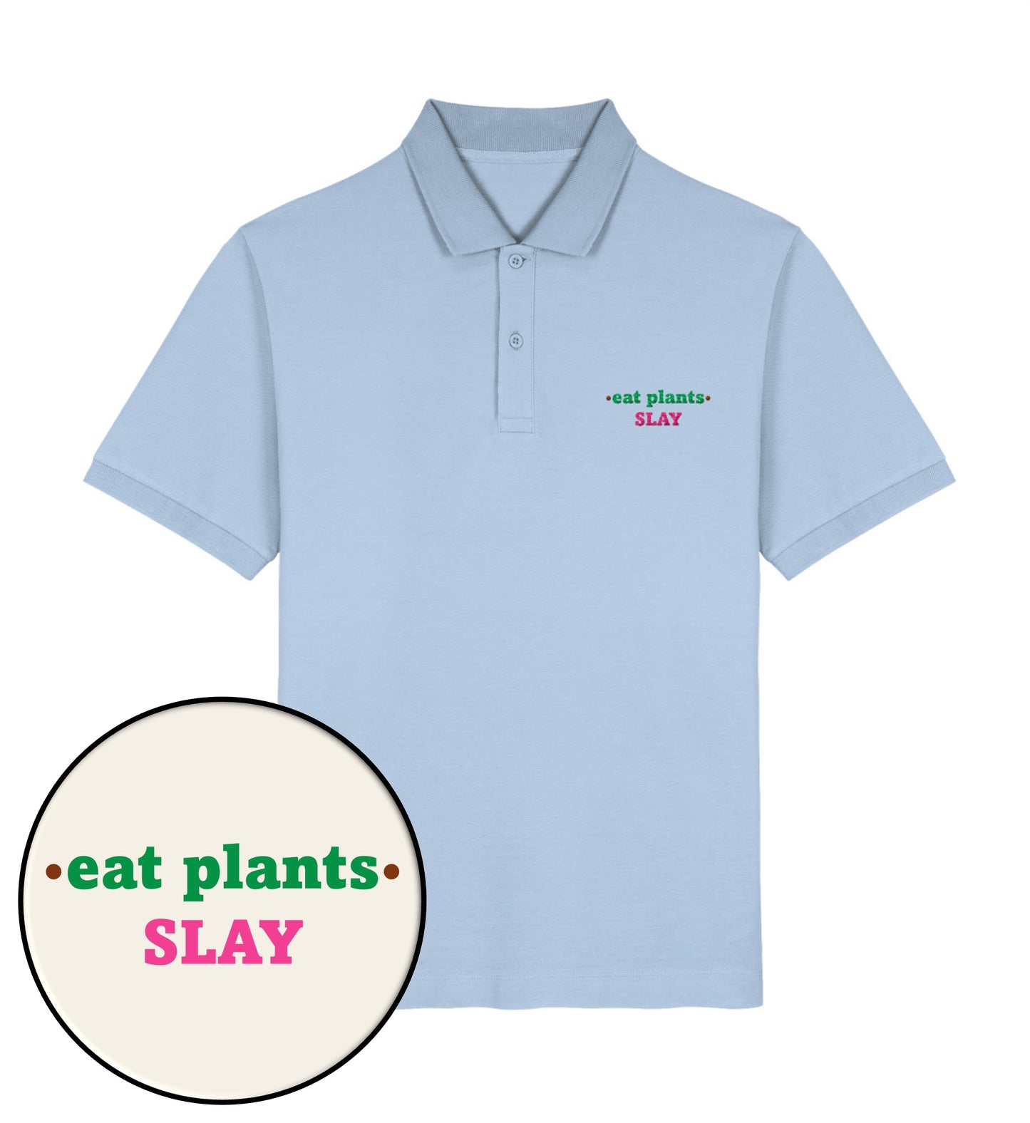 Blue Soul Polo Shirt Embroidery – Eat plants. Slay - Vegayn