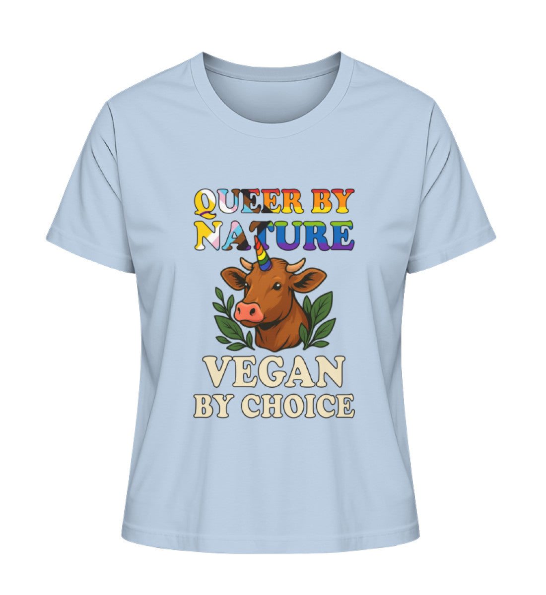 Blue Soul Short-Fit T-Shirt Cow Unicorn – Queer by nature, Vegan by choice - Vegayn