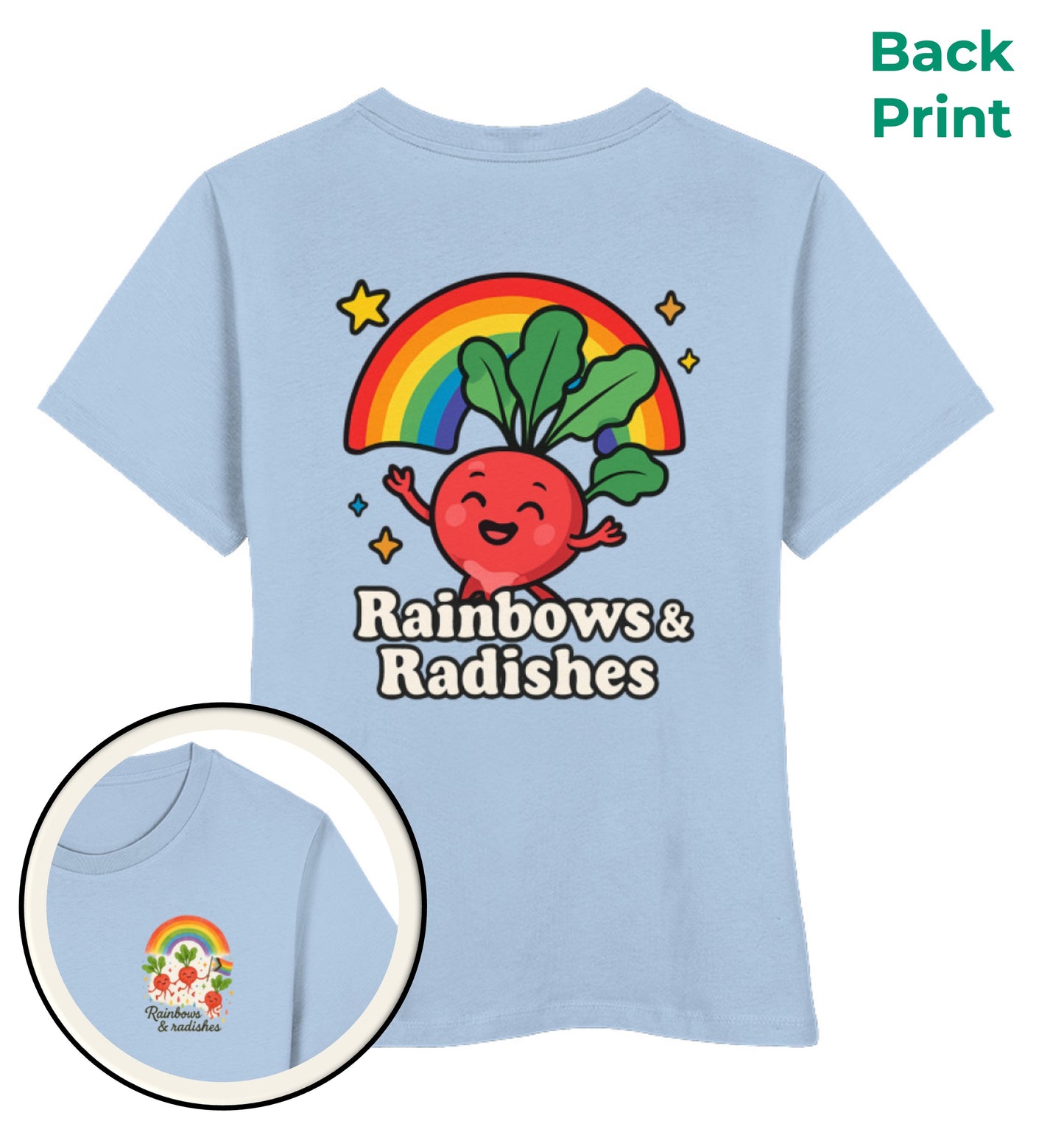 Blue Soul Short-Fit T-Shirt – Rainbows & Radishes - Vegayn