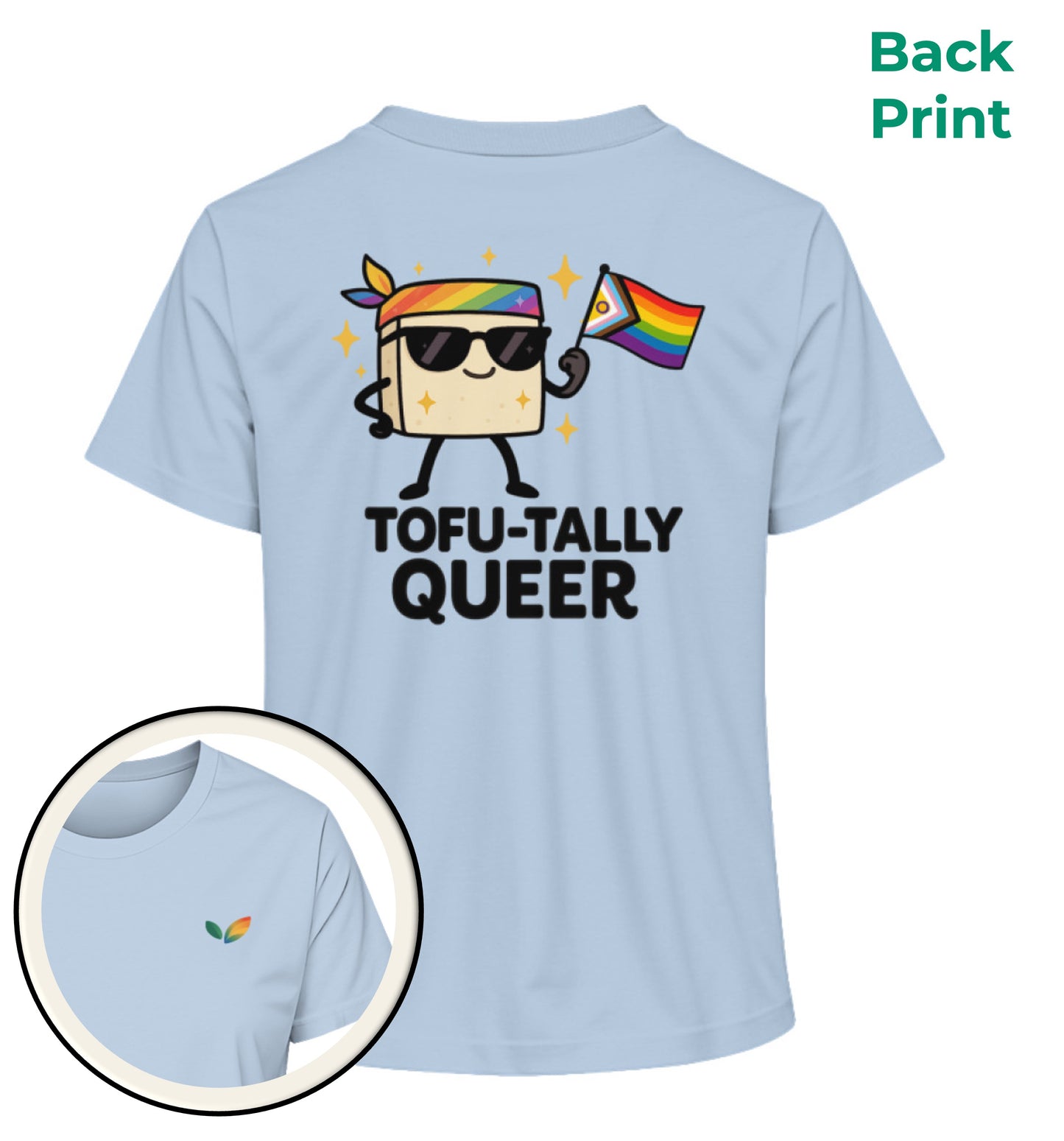 Blue Soul Short-Fit T-Shirt – Tofu-tally queer with bandana - Vegayn