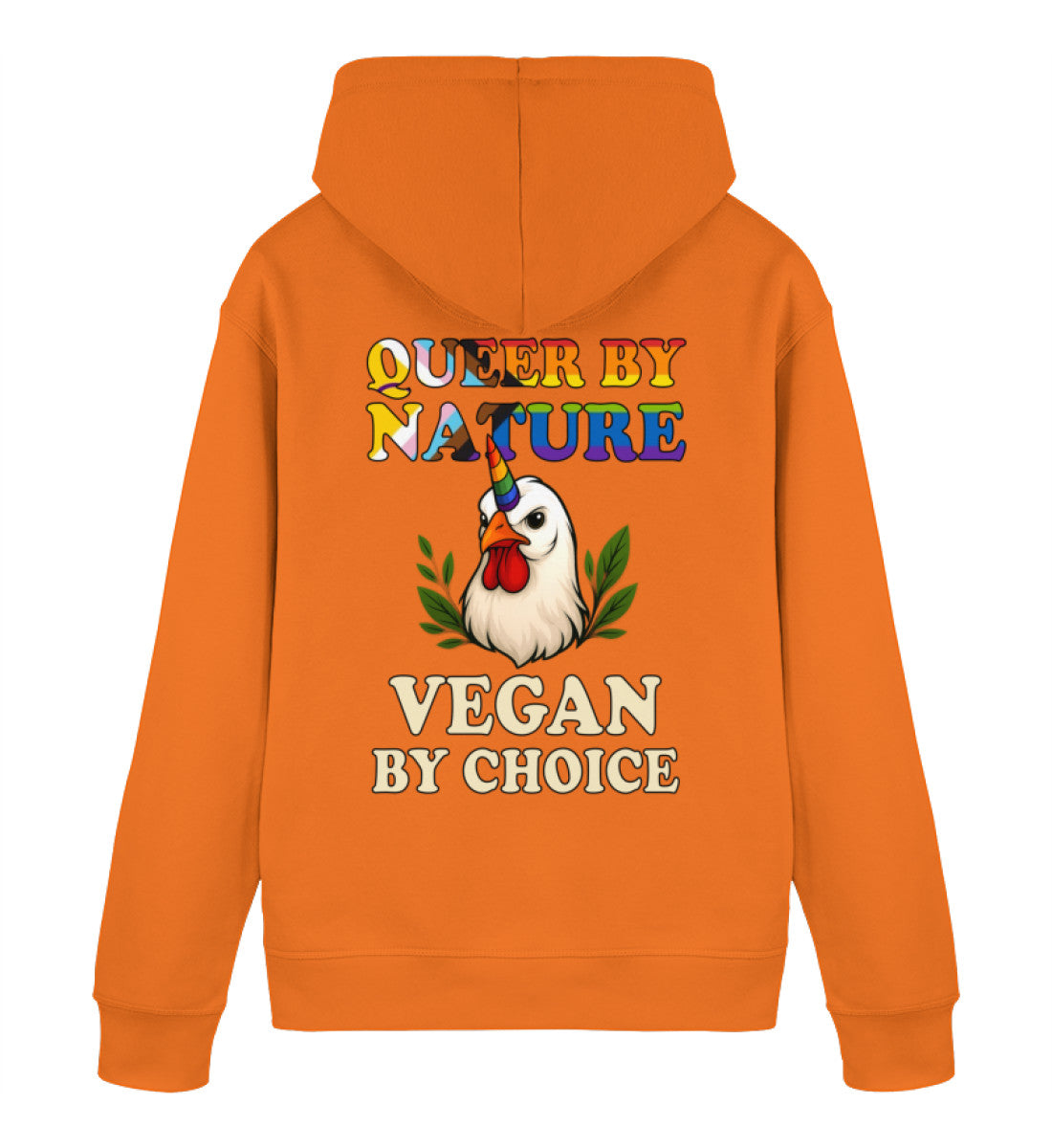 Bright Orange Hoodie Chicken Queercorn – Queer by nature, Vegan by choice - Vegayn