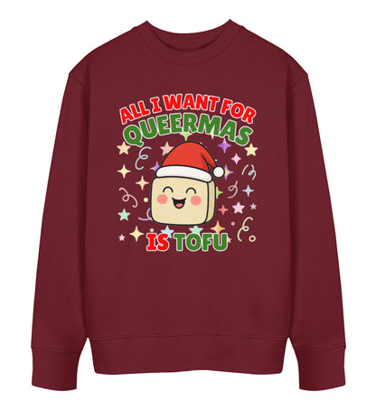 Burgundy Sweatshirt Christmas – All I want for Queermas is tofu - Vegayn