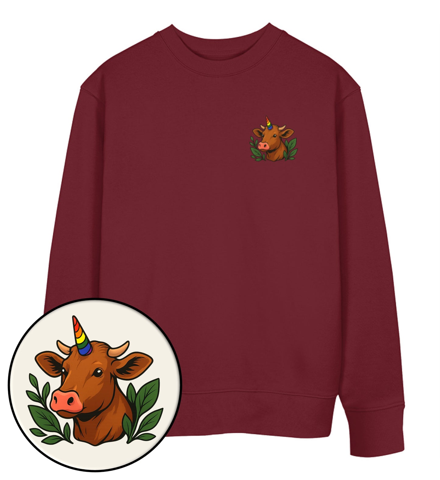 Burgundy Sweatshirt – Cow Queercorn - Vegayn