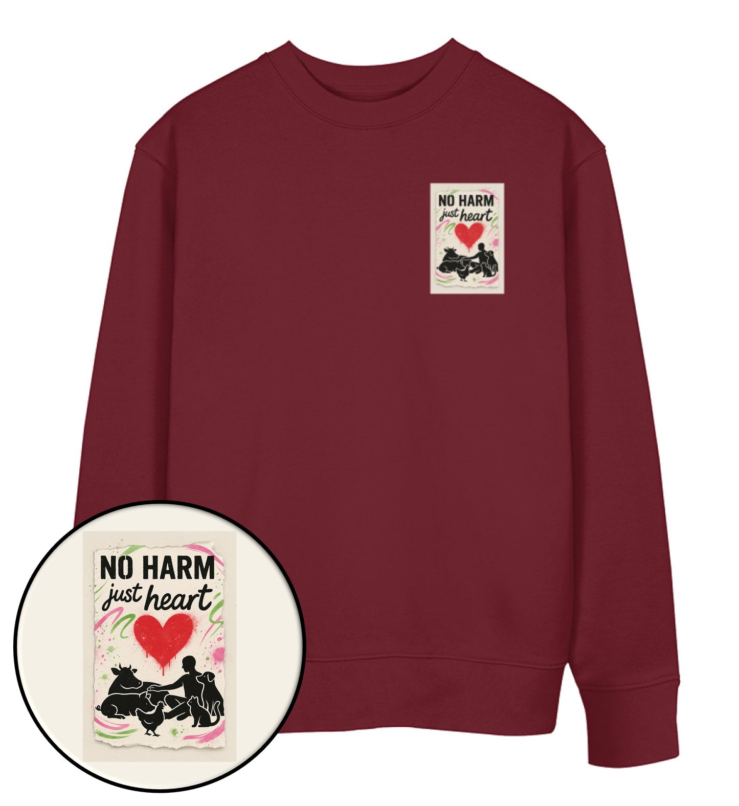 Burgundy Sweatshirt – No harm, just heart - Vegayn