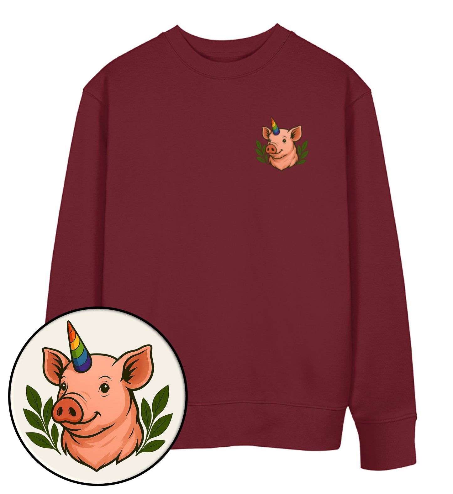 Burgundy Sweatshirt – Pig Queercorn - Vegayn