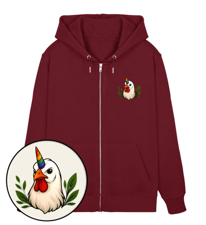 Burgundy Zipper Hoodie – Chicken Queercorn - Vegayn