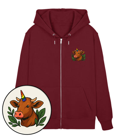 Burgundy Zipper Hoodie – Cow Queercorn - Vegayn