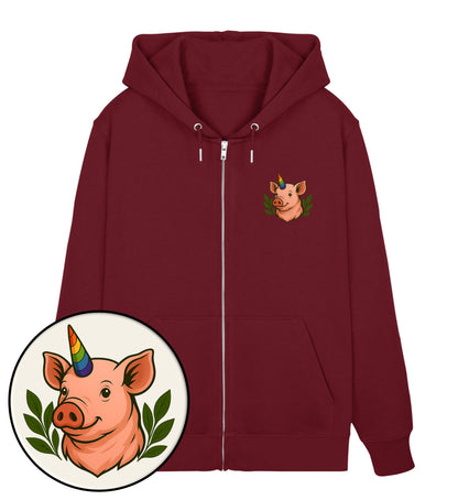 Burgundy Zipper Hoodie – Pig Queercorn - Vegayn