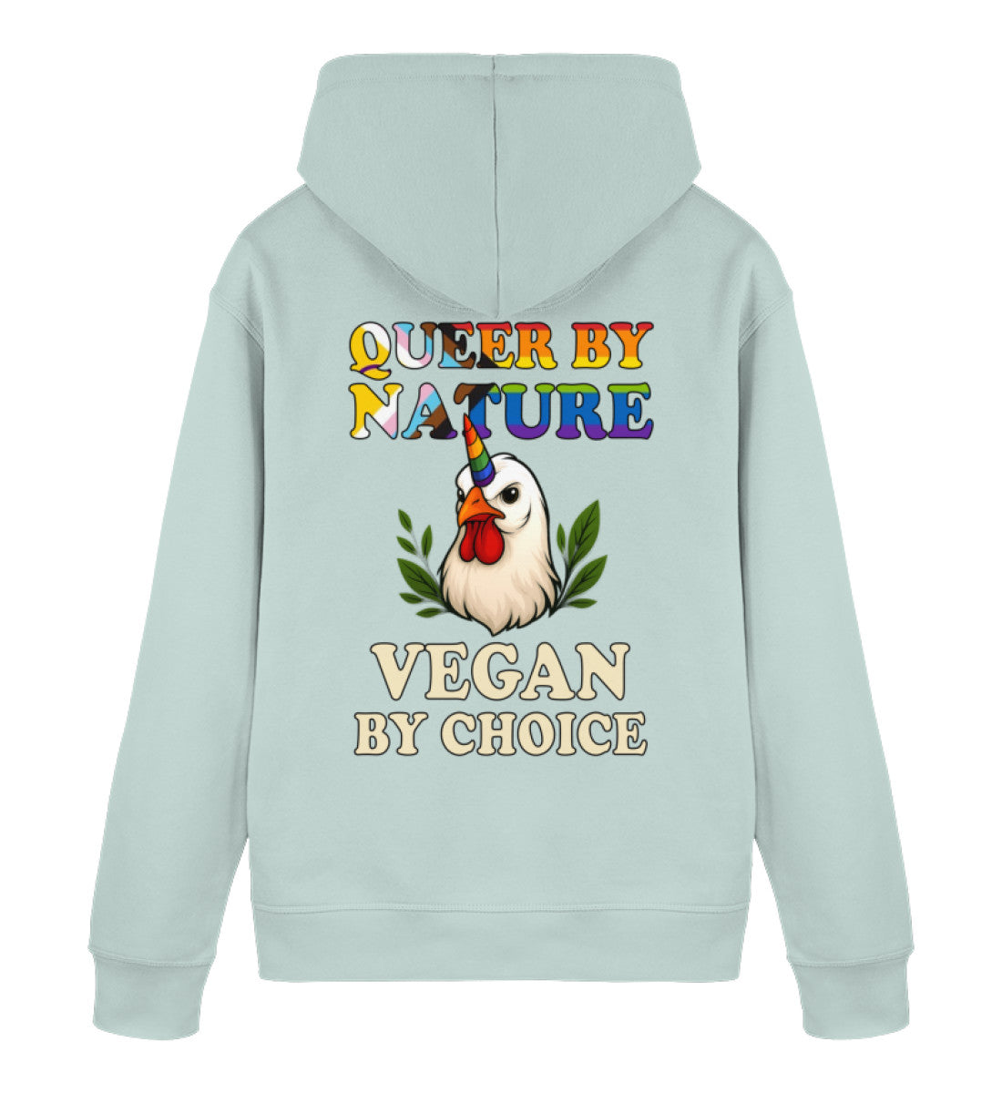 Caribbean Blue Hoodie Chicken Queercorn – Queer by nature, Vegan by choice - Vegayn
