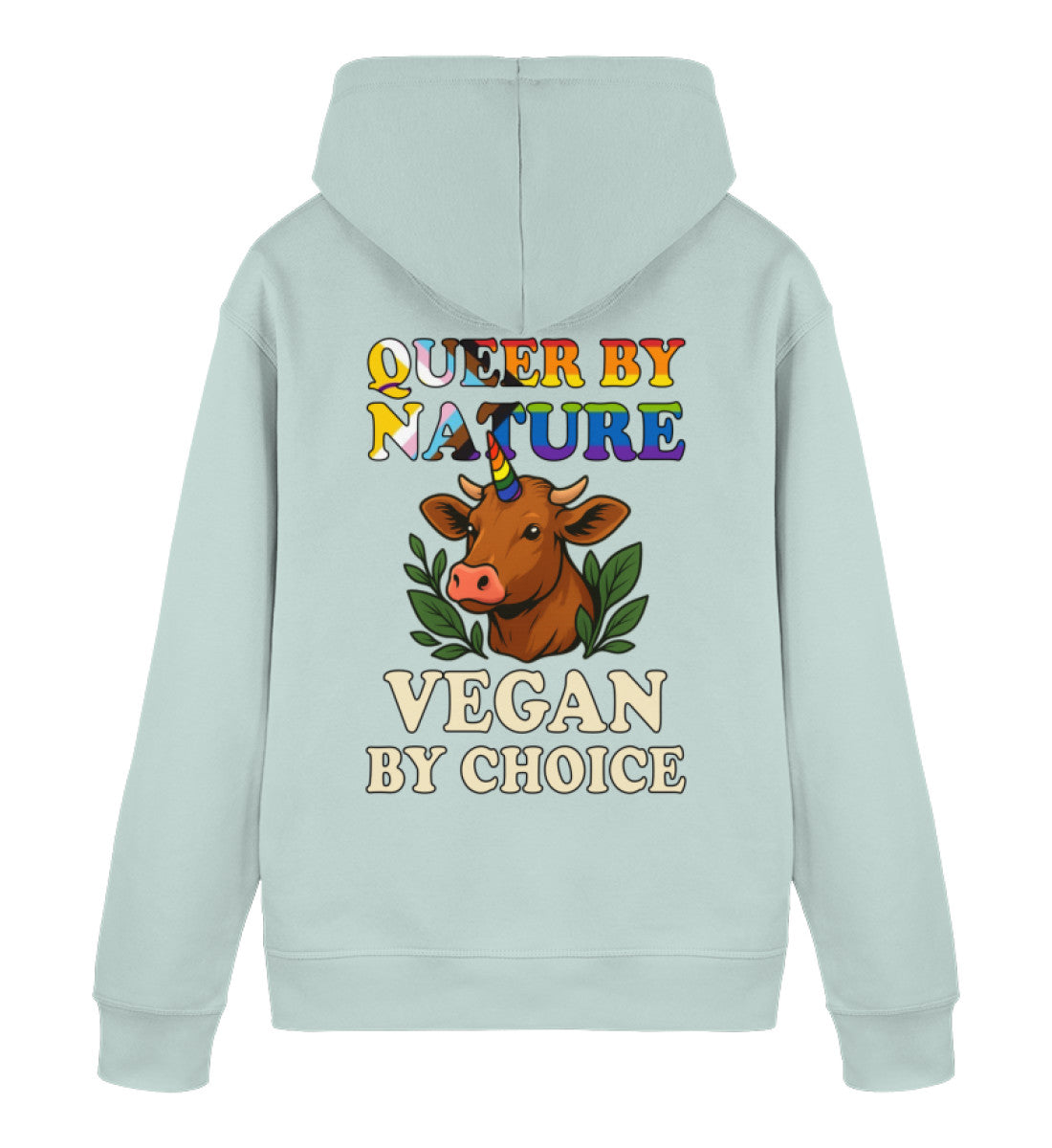 Caribbean Blue Hoodie Cow Queercorn – Queer by nature, Vegan by choice - Vegayn