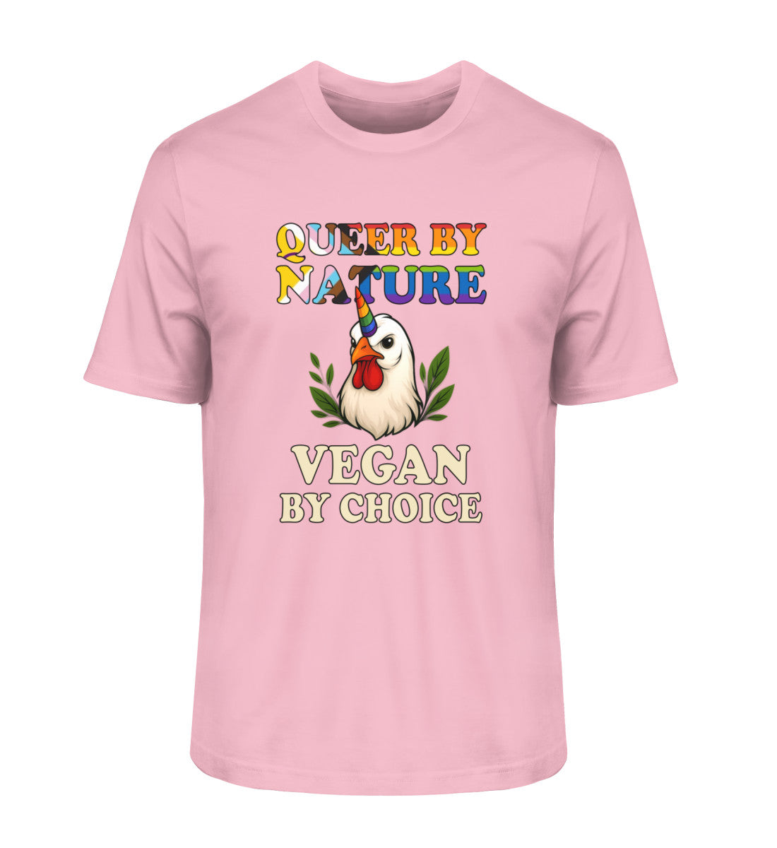 Cotton Pink Classic T-Shirt Chicken Unicorn – Queer by nature, Vegan by choice - Vegayn