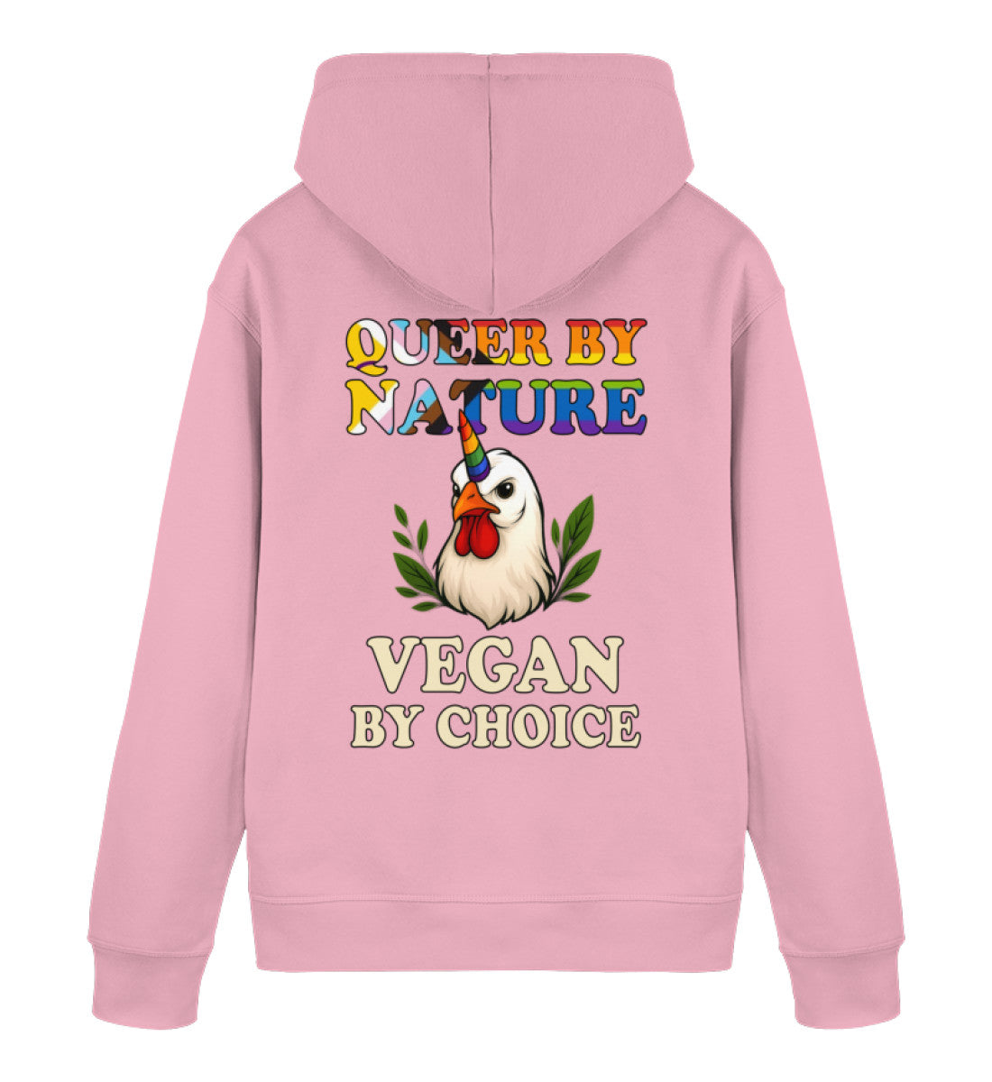 Cotton Pink Hoodie Chicken Queercorn – Queer by nature, Vegan by choice - Vegayn