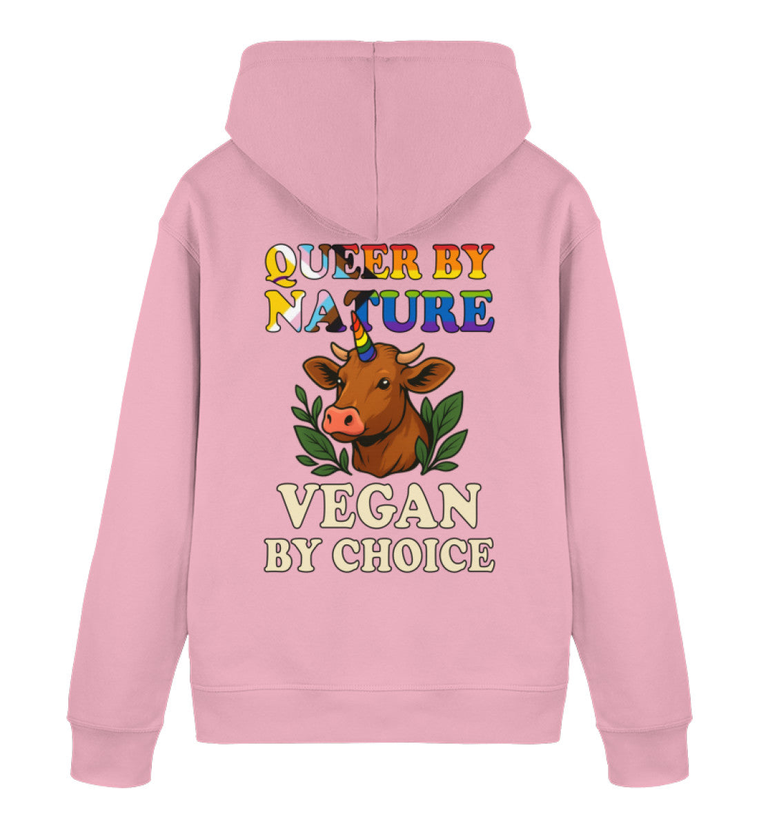 Cotton Pink Hoodie Cow Queercorn – Queer by nature, Vegan by choice - Vegayn