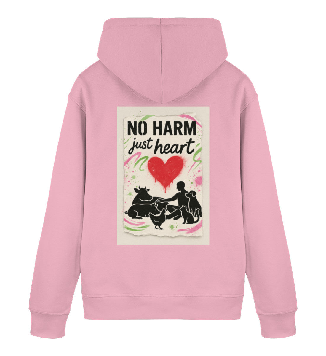 Cotton Pink Hoodie – No harm, just heart - Vegayn