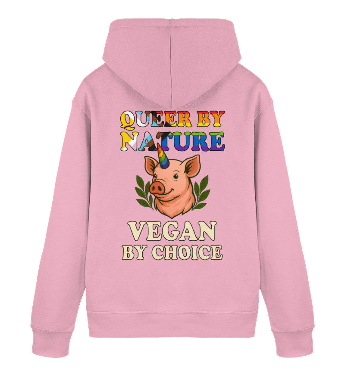 Cotton Pink Hoodie Pig Queercorn – Queer by nature, Vegan by choice - Vegayn