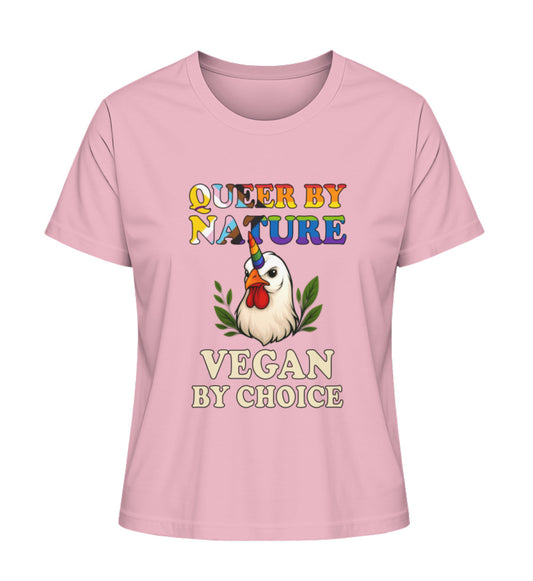 Cotton Pink Short-Fit T-Shirt Chicken Unicorn – Queer by nature, Vegan by choice - Vegayn