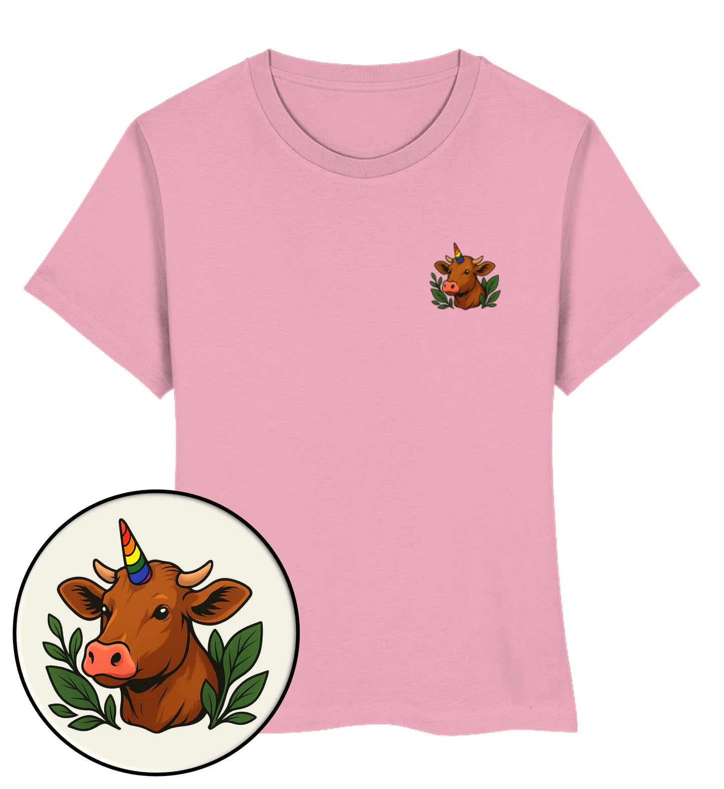 Cotton Pink Short-Fit T-Shirt – Cow Queercorn - Vegayn