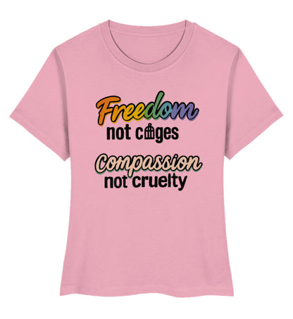 Cotton Pink Short-Fit T-Shirt – Freedom, not cages – Compassion, not cruelty - Vegayn