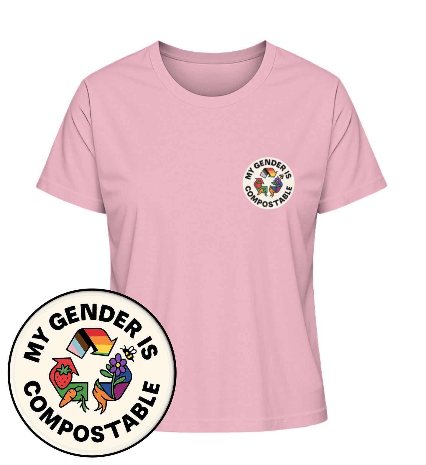 Cotton Pink Short-Fit T-Shirt – My gender is compostable - Vegayn