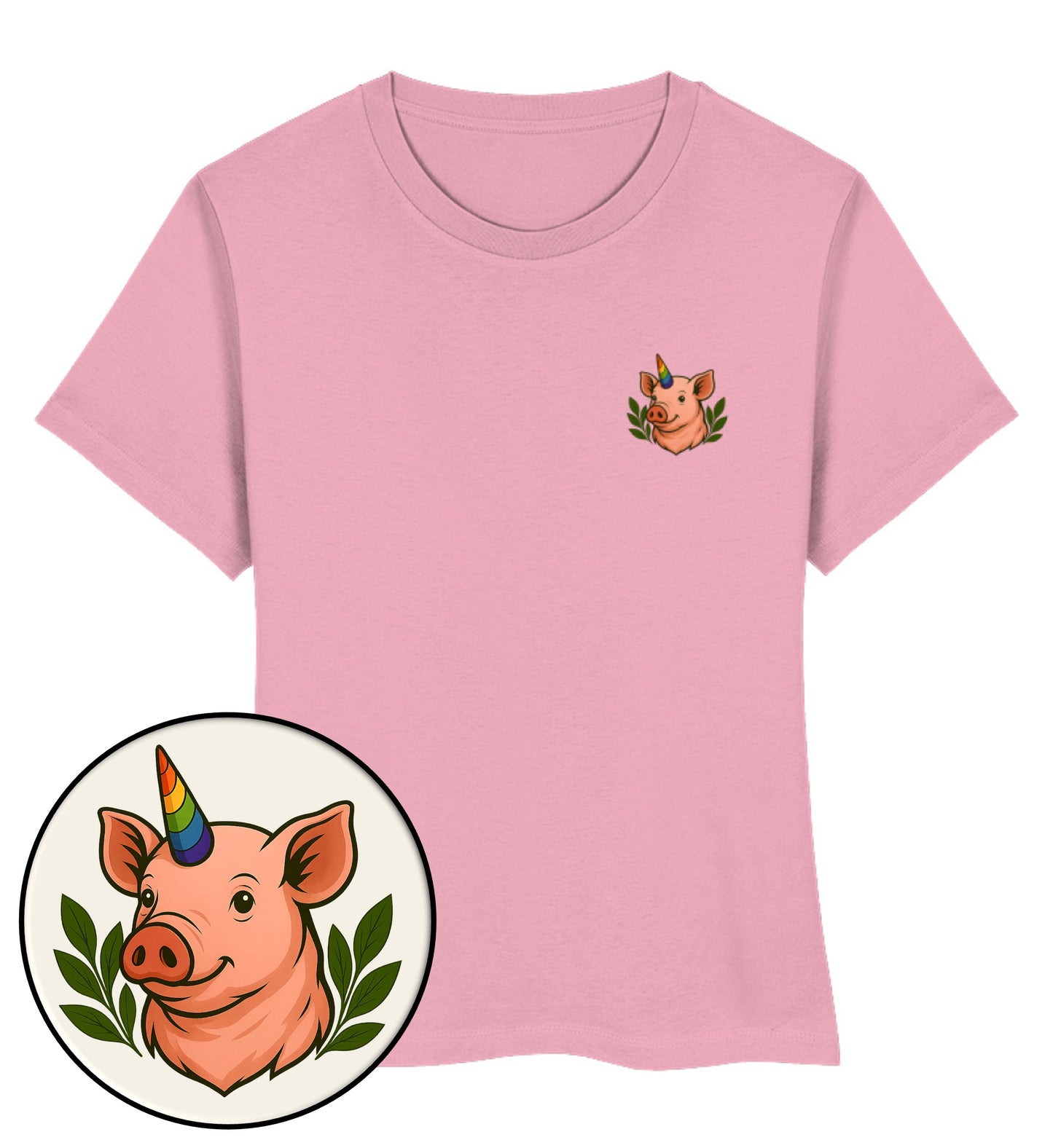 Cotton Pink Short-Fit T-Shirt – Pig Queercorn - Vegayn