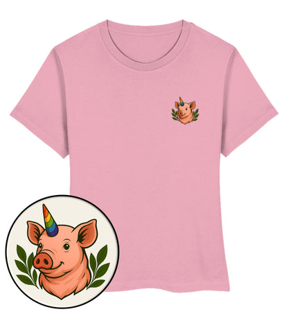Cotton Pink Short-Fit T-Shirt – Pig Queercorn - Vegayn