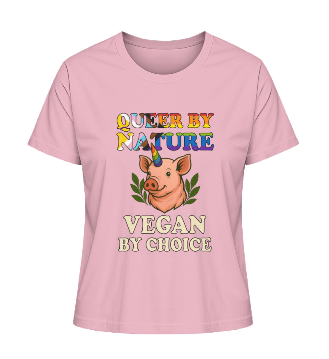 Cotton Pink Short-Fit T-Shirt Pig Unicorn – Queer by nature, Vegan by choice - Vegayn