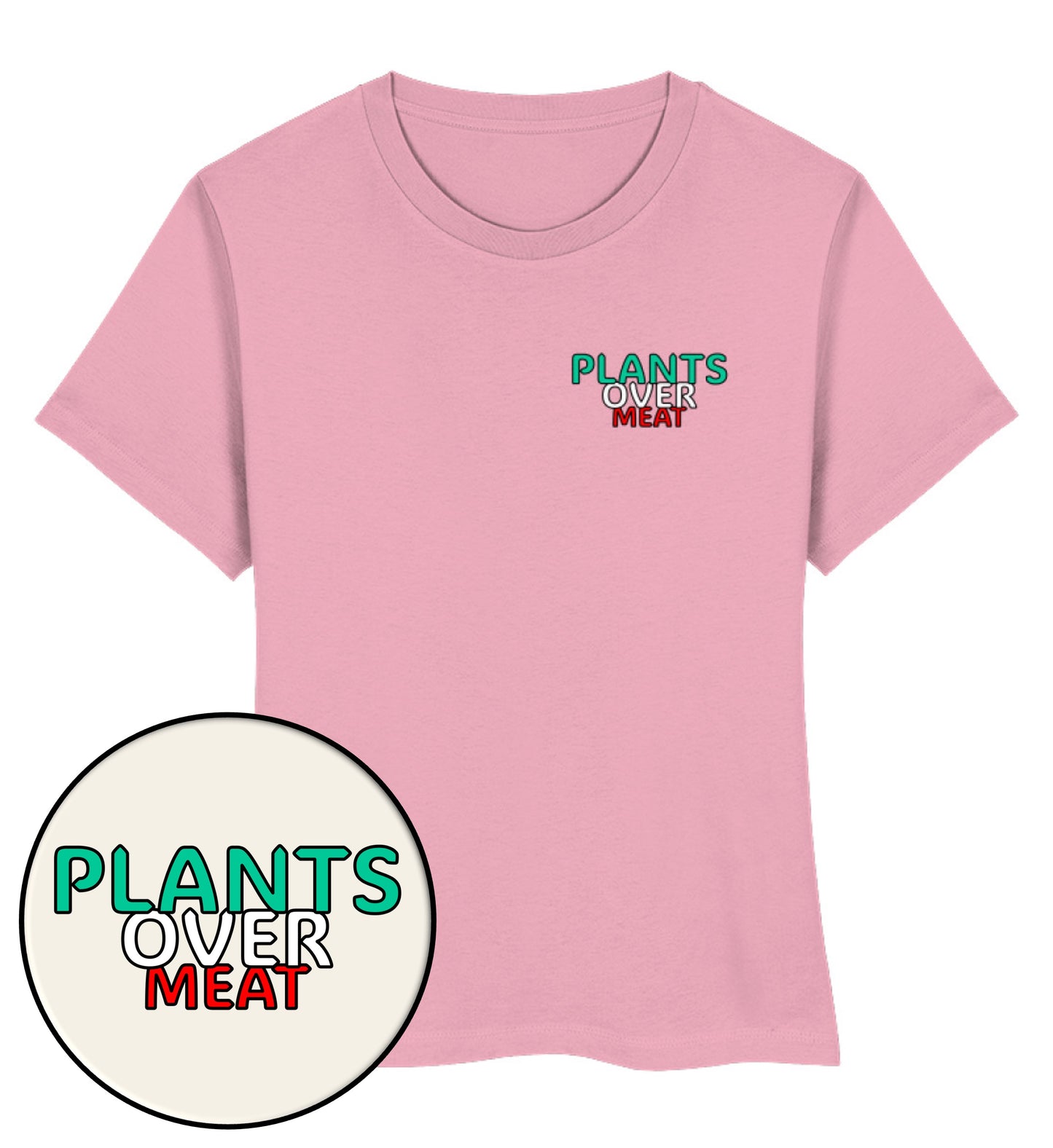 Cotton Pink Short-Fit T-Shirt – Plants over meat - Vegayn