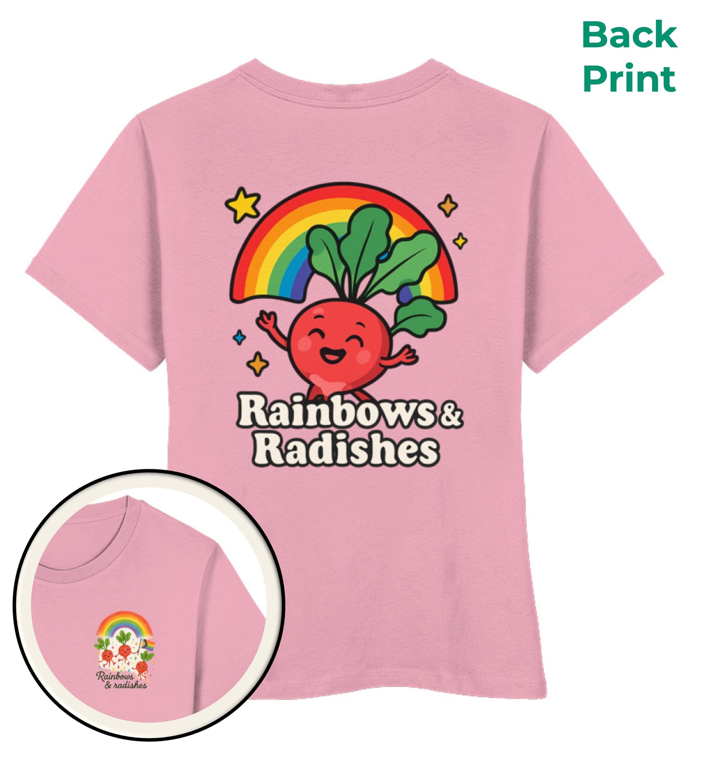 Cotton Pink Short-Fit T-Shirt – Rainbows & Radishes - Vegayn
