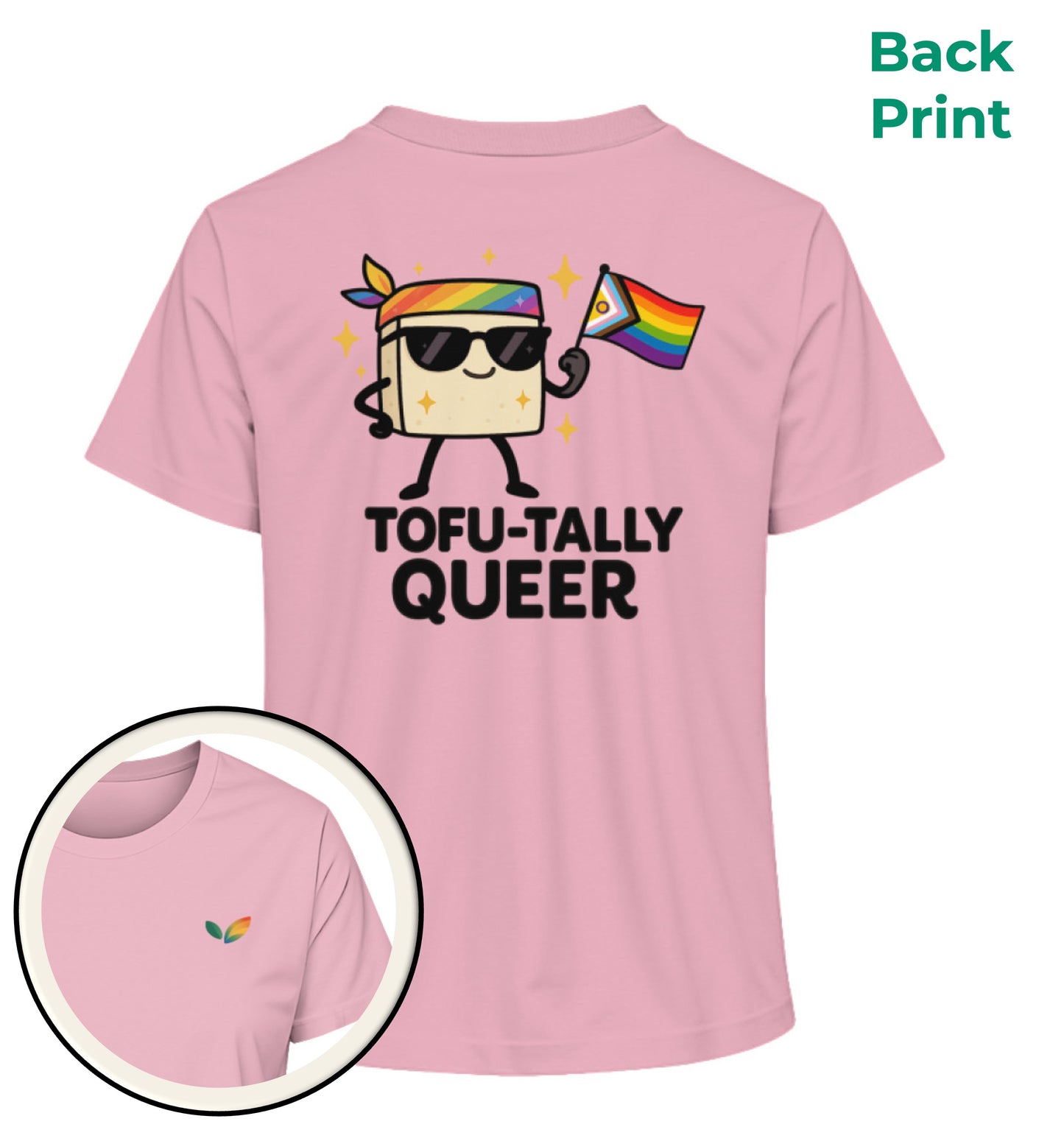 Cotton Pink Short-Fit T-Shirt – Tofu-tally queer with bandana - Vegayn
