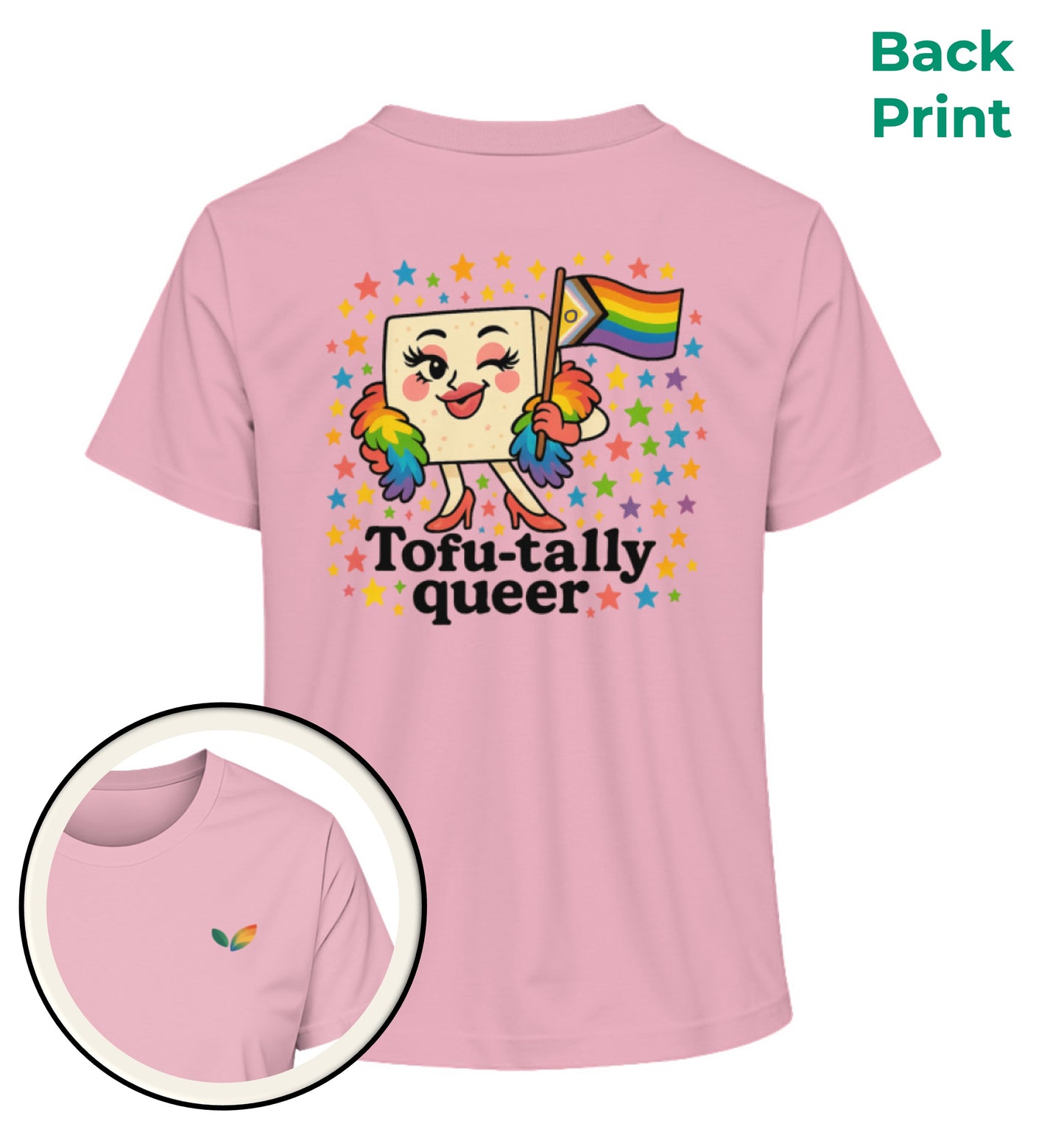 Cotton Pink Short-Fit T-Shirt – Tofu-tally queer with boa - Vegayn