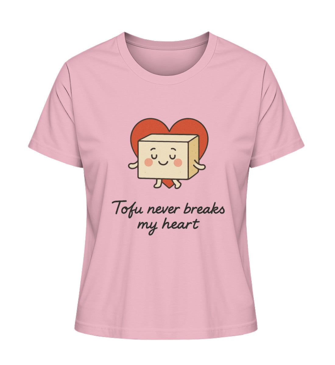 Cotton Pink Short-Fit T-Shirt – Tofu never breaks my heart - Vegayn