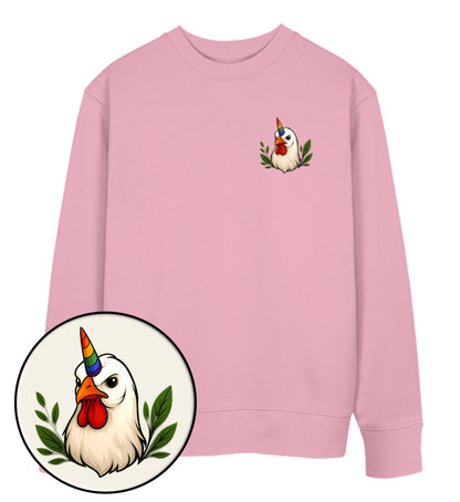 Cotton Pink Sweatshirt – Chicken Queercorn - Vegayn