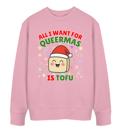 Cotton Pink Sweatshirt Christmas – All I want for Queermas is tofu - Vegayn